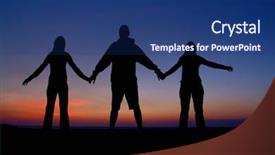  Presentation with frienship - Cool new PPT theme with frienship - three friends shake hands backdrop and a  colored foreground