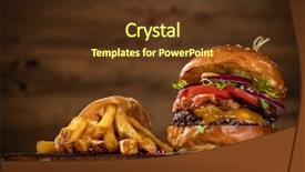  Presentation with hamburger - Theme consisting of fries served on wood free background and a  colored foreground