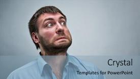  Presentation with blue - Slide deck having anguish - frightened businessman wearing blue shirt background and a light blue colored foreground