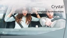  Presentation with beauty - PPT theme with frightened couple in car beauty background and a light gray colored foreground