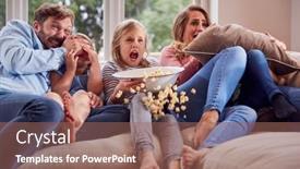  Presentation with horror movie - Colorful slides enhanced with frightened-family-sitting-on-sofa backdrop and a violet colored foreground