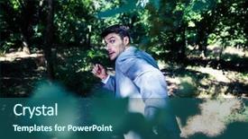  Presentation with running - Amazing slides having frightened man - afraid businessman running away backdrop and a ocean colored foreground