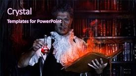  Presentation with crazy - Presentation theme having frightened man - crazy medieval scientist working background and a wine colored foreground