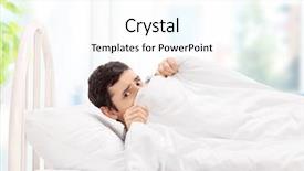  Presentation with belt bed - Amazing presentation design having frightened man - scared guy lying in bed backdrop and a  colored foreground