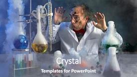  Presentation with explosion - Cool new presentation theme with failed education - frightened scientist looking at explosion backdrop and a gray colored foreground