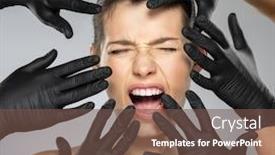  Presentation with human face - Slide deck having frightened-woman-before-the-surgery background and a tawny brown colored foreground