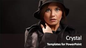  Presentation with black-woman - Cool new presentation design with frightened woman looking at camera over black background backdrop and a wine colored foreground