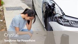  Presentation with car - Theme consisting of frightened-woman-sits-in-front background and a gray colored foreground