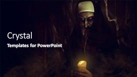  Presentation with nun - Colorful PPT theme enhanced with frightening-devilish-possessed-nun-standing backdrop and a black colored foreground