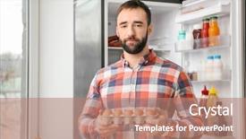  Presentation with refrigerator - Colorful slide deck enhanced with frigorifique - handsome man with carton backdrop and a coral colored foreground