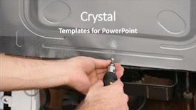  Presentation with refrigerator - Cool new presentation theme with frigorifique - male technician repairing refrigerator closeup backdrop and a gray colored foreground