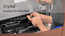  Presentation with refrigerator - Presentation with frigorifique - male technician repairing refrigerator indoors background and a light gray colored foreground