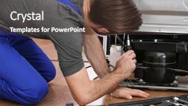  Presentation with refrigerator - Presentation enhanced with frigorifique - male technician repairing refrigerator indoors background and a tawny brown colored foreground