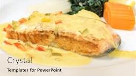  Presentation with spinach - PPT theme consisting of frilled-salmon-steak-with-spinach background and a yellow colored foreground