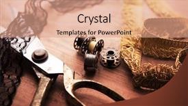  Presentation with sewing machine - Colorful PPT theme enhanced with fringe or lace tapes backdrop and a coral colored foreground