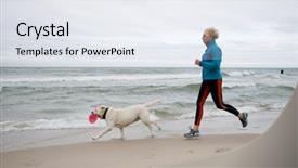  Presentation with health woman running female runner - Presentation design featuring dogs training - healthy lifestyle - woman running background and a  colored foreground