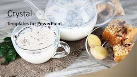  Presentation with milk tea - PPT layouts having frisian - teapot and cup of tea background and a lemonade colored foreground