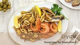  Presentation with italian cuisine - Theme with fritto-misto-di-mare-mixed background and a coral colored foreground