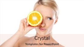  Presentation with close up of young girls - Colorful slides enhanced with friuts - close up young woman backdrop and a lemonade colored foreground