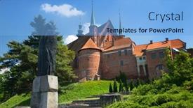  Presentation with church - Presentation theme consisting of frombork cathedral famous church where copernicus work in poland europe background and a light blue colored foreground