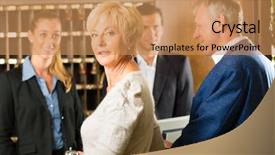  Presentation with hotel - Slide set consisting of front desk clerk - reception - guests check background and a coral colored foreground