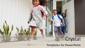  Presentation with children running - Amazing presentation theme having front door on way backdrop and a soft green colored foreground