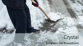 Presentation with cleaning day - Amazing PPT layouts having front house with shovel cold backdrop and a light gray colored foreground