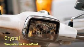  Presentation with vintage motorcycle - PPT theme having front lamp of vintage scooter or motorcycle background and a tawny brown colored foreground