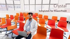  Presentation with medical laptop - Colorful slides enhanced with front-of-a-caucasian-male backdrop and a lemonade colored foreground
