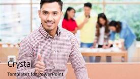  Presentation with front office - PPT theme having young confident asian employee background and a soft green colored foreground