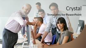  Presentation with company profile - Colorful slides enhanced with front of a desktop computer backdrop and a light gray colored foreground