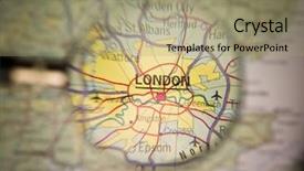  Presentation with blonde holds a magnifying glass - Slide deck featuring front of a london map background and a mint green colored foreground