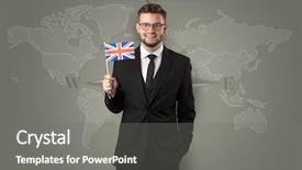  Presentation with english - Slide set consisting of free english - cheerful businessman standing in front background and a  colored foreground