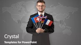  Presentation with businessman standing on maze - Theme consisting of free france - cheerful businessman standing in front background and a gray colored foreground