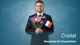  Presentation with france flag - PPT layouts having free france - cheerful businessman standing in front background and a ocean colored foreground