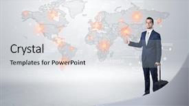  Presentation with business challenge businessman entrance maze - Slide deck with front of a map background and a sky blue colored foreground