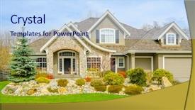  Presentation with house - Audience pleasing PPT theme consisting of front of a nice house backdrop and a sky blue colored foreground
