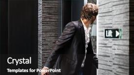  Presentation with man door - Slide deck having front of a room door background and a dark gray colored foreground