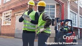  Presentation with logistics - Slides consisting of front of a shipping center background and a tawny brown colored foreground
