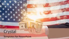  Presentation with cash - Beautiful PPT layouts featuring front of american flag backdrop and a  colored foreground