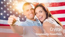  Presentation with keys - Amazing PPT layouts having front of american flag backdrop and a coral colored foreground