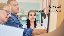  Presentation with art exhibition - Colorful slide set enhanced with front of an easel backdrop and a coral colored foreground