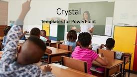  Presentation with elementary school career day and technology and black female teacher - Colorful slide set enhanced with front of an elementary school backdrop and a soft green colored foreground