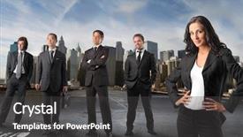  Presentation with woman leader - PPT layouts featuring front of businessmen team background and a dark gray colored foreground