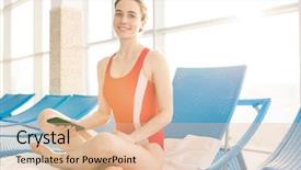  Presentation with basketball female blue - Cool new slide deck with front of camera inside sports backdrop and a coral colored foreground