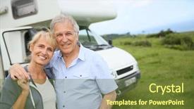  Presentation with senior couple - Beautiful PPT theme featuring front of camping car backdrop and a tawny brown colored foreground