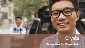  Presentation with college campus - Slide deck featuring front of car on college background and a tawny brown colored foreground