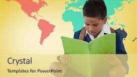  Presentation with world map - Amazing PPT theme having front of colorful world map backdrop and a blonde colored foreground