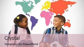  Presentation with colorful for kids presentat - Slides featuring front of colorful world map background and a soft green colored foreground