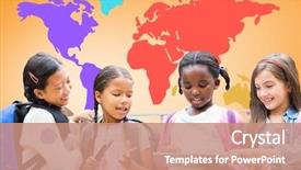  Presentation with multicultural kids - Slide set enhanced with front of colorful world map background and a coral colored foreground